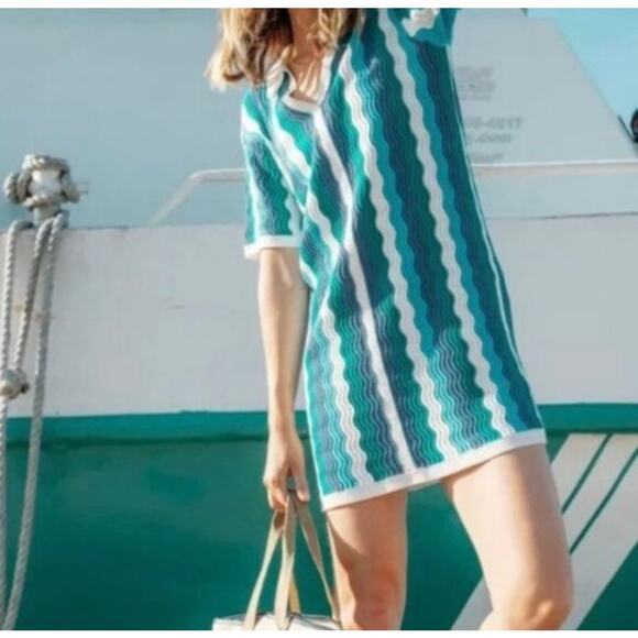 Tuckernuck Blue & Teal Wave-Print Mini Dress - Picture 9 of 11